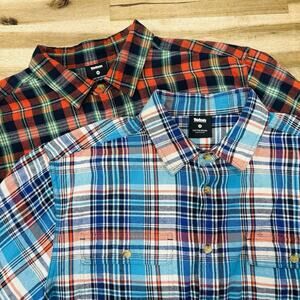 2 Teton Gravity Research XXL Cotton Flannel Button Down Shirts Plaid Blue Red